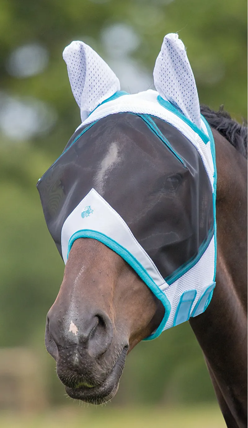 Bridleway Fly Mask With Ears White/Blue